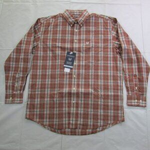 Panhandle Rough Stock Men's LG Long Sleeve Plaid Button Western Shirt Rust